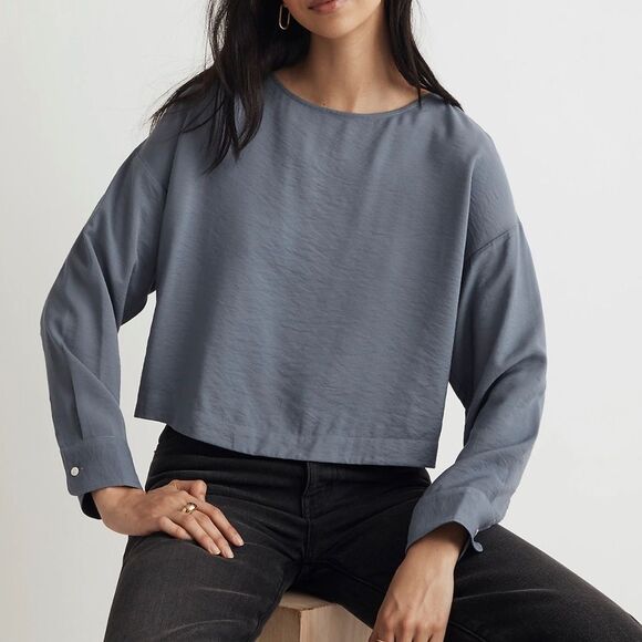 Madewell Relaxed Tulip-Back Top Womens Small Índigo - Picture 1 of 12
